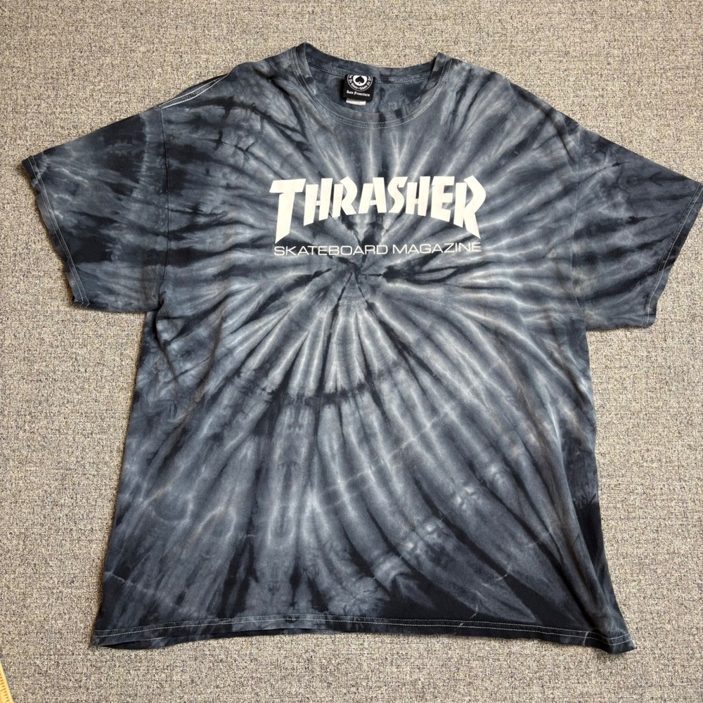 Thrasher Skateboard Magazine Tie Dye T-Shirt Mens XL Black Grey Graphic Tee